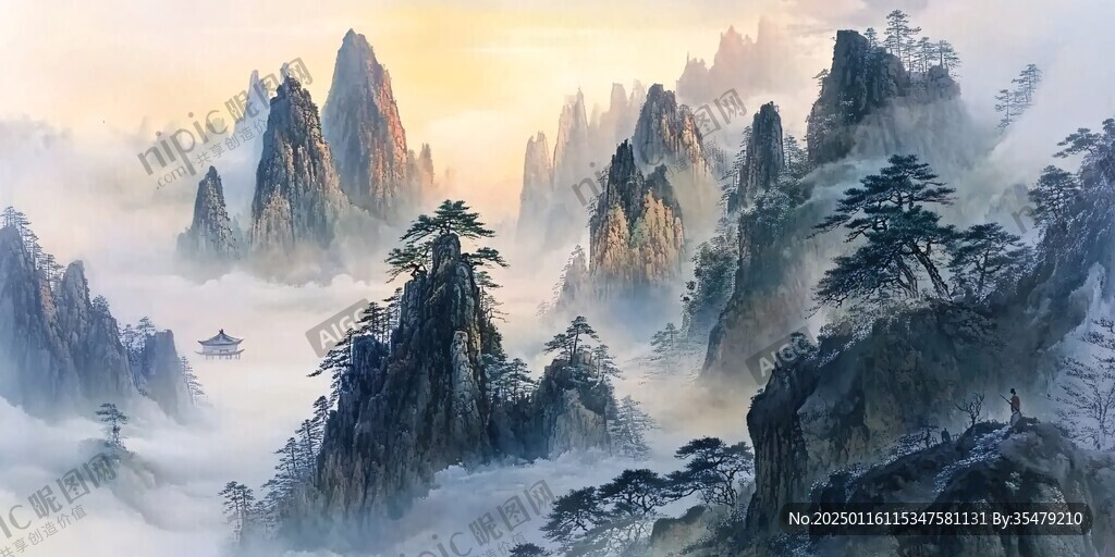 迎客松水墨山川