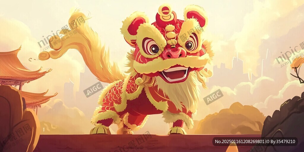 舞獅貔貅插畫