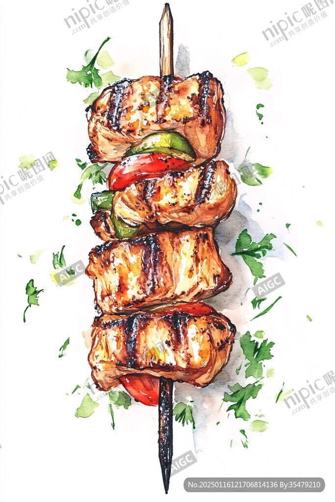美食插畫烤串