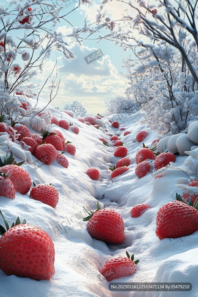 紅果實雪景