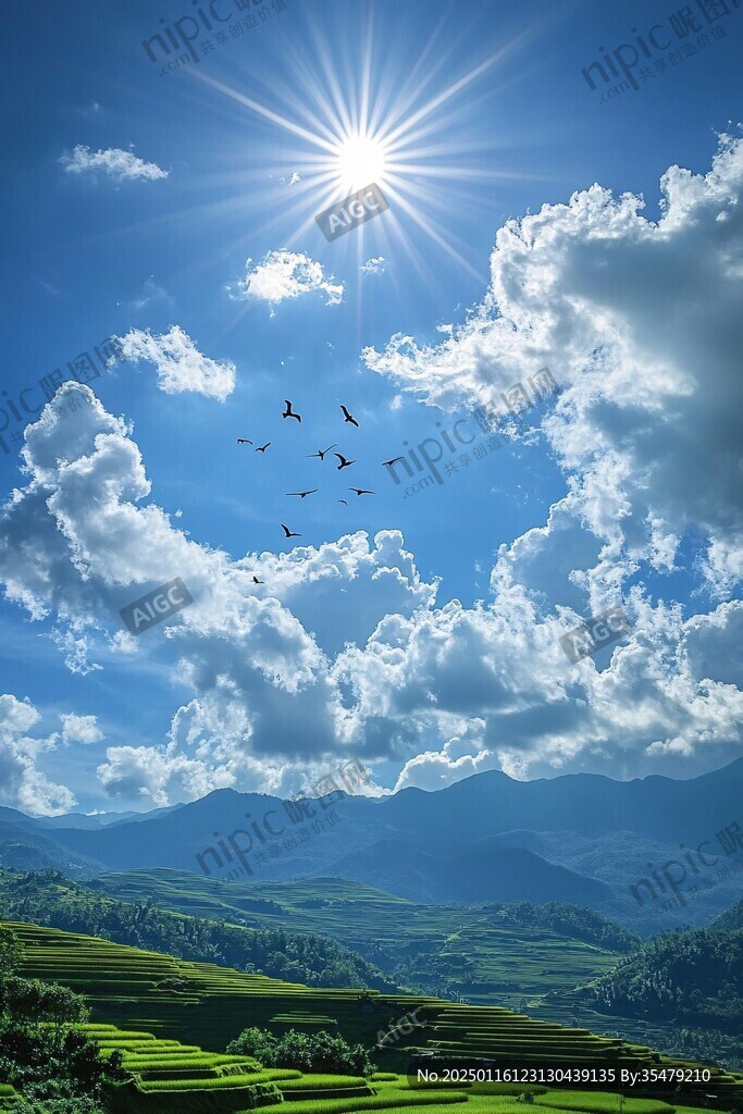 飛鳥(niǎo)遠(yuǎn)山太陽(yáng)