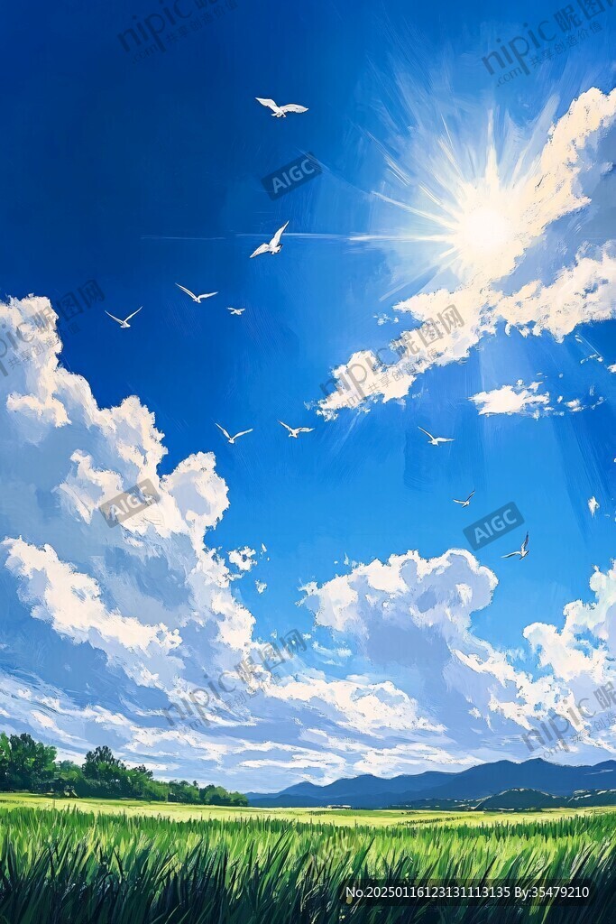 陽光晴朗風(fēng)景插畫