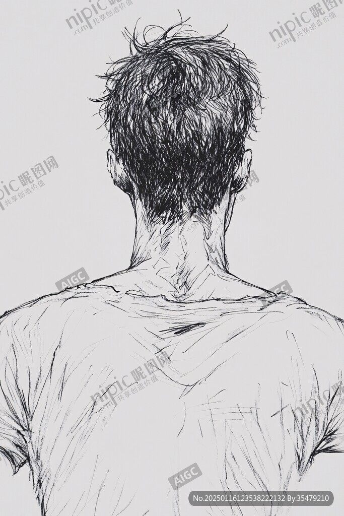 男孩背影鉛筆畫