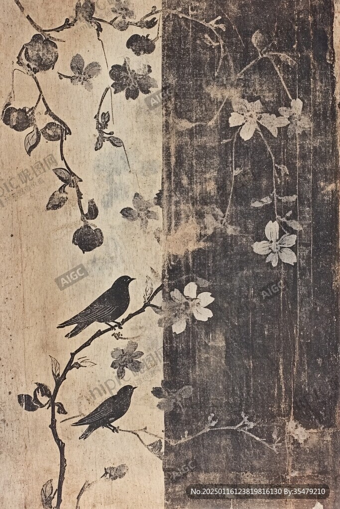 元代絹地花鳥紋繡