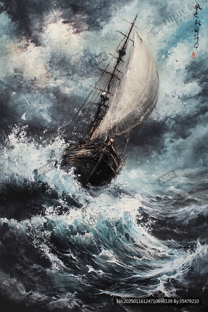 揚(yáng)帆踏浪油畫