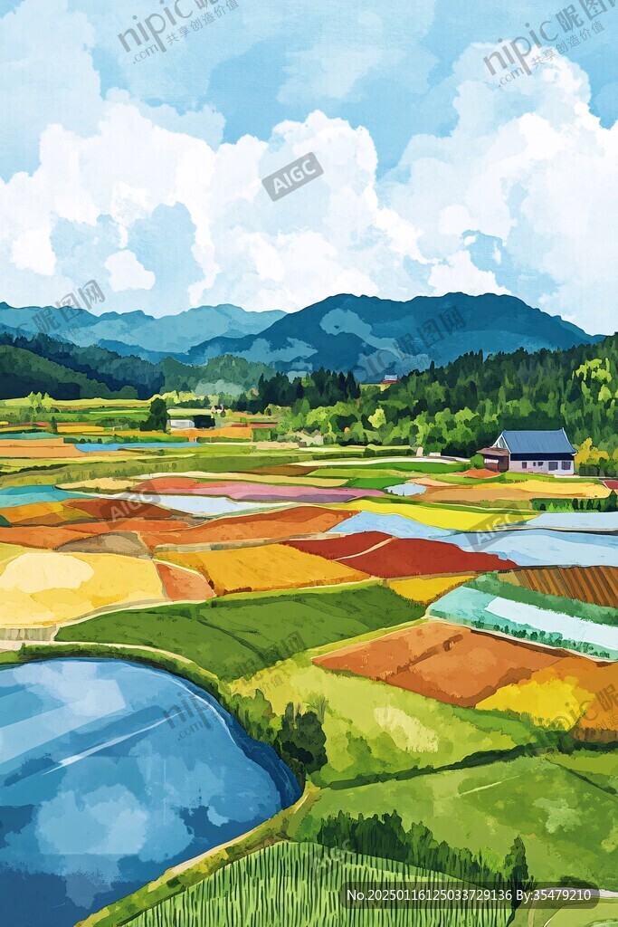 農村田野插畫