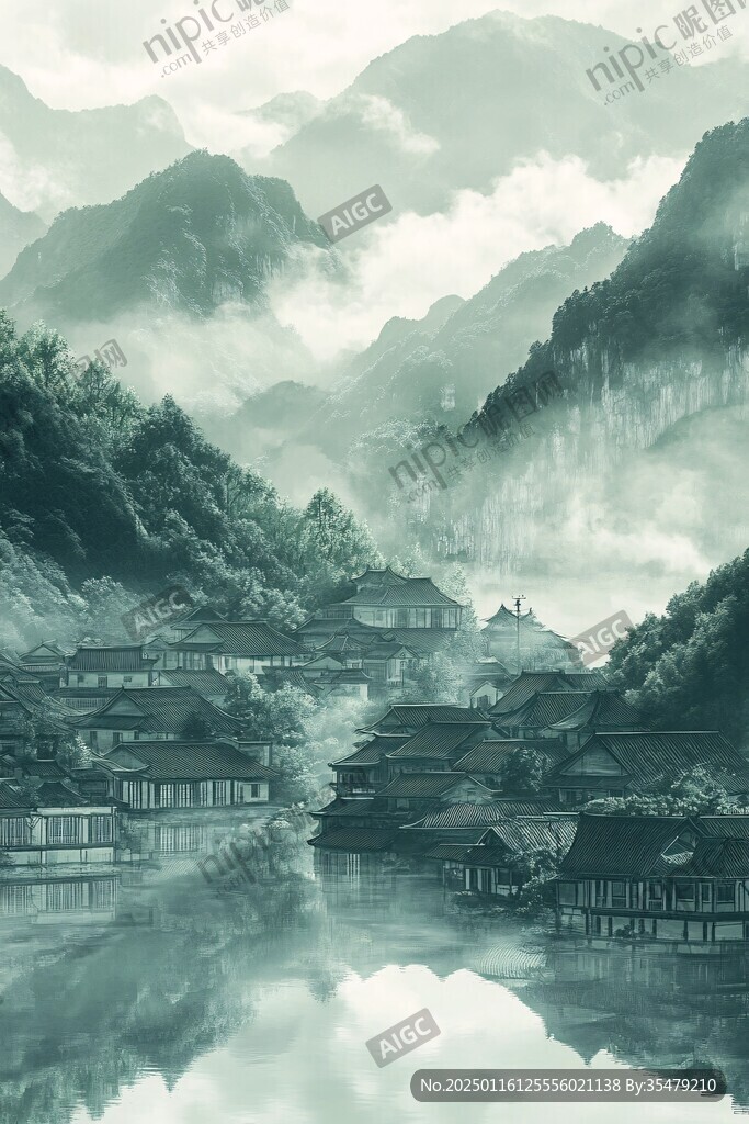 煙雨江南古風(fēng)山水插畫