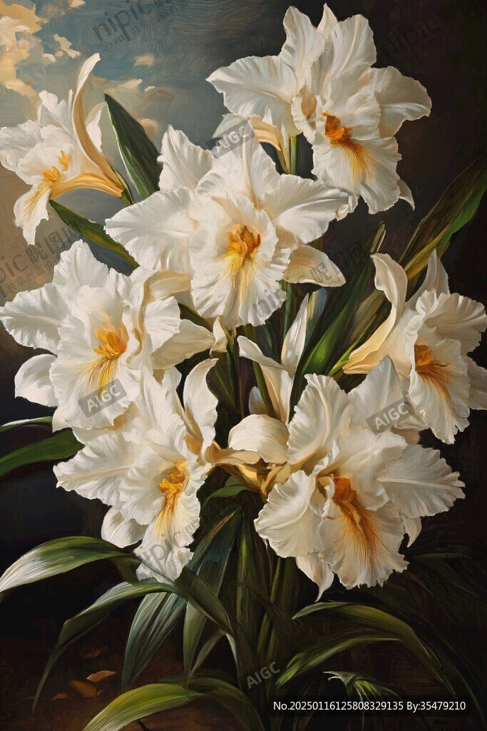 油畫花卉百合