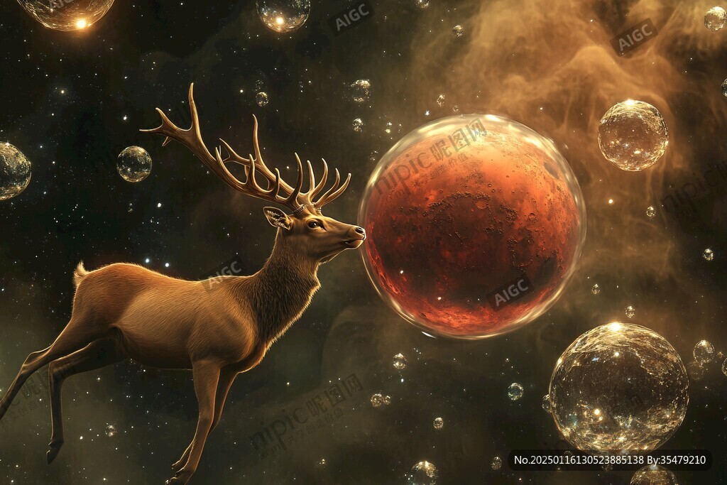 星球鹿插畫