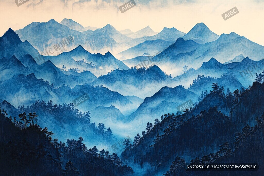 藍調(diào)山水畫