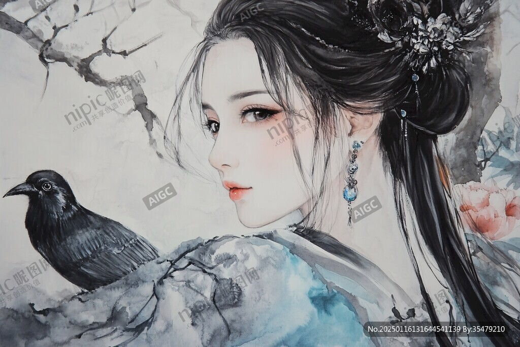 水彩風(fēng)漢服美女