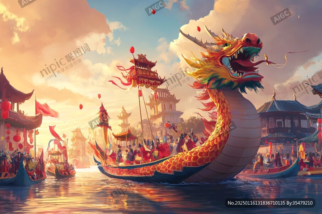 端午賽龍舟古風(fēng)場(chǎng)景