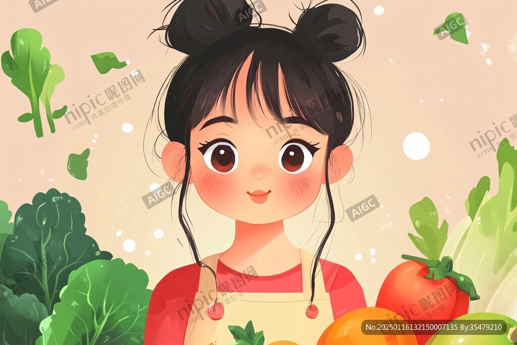 采摘農(nóng)家少女插畫(huà)