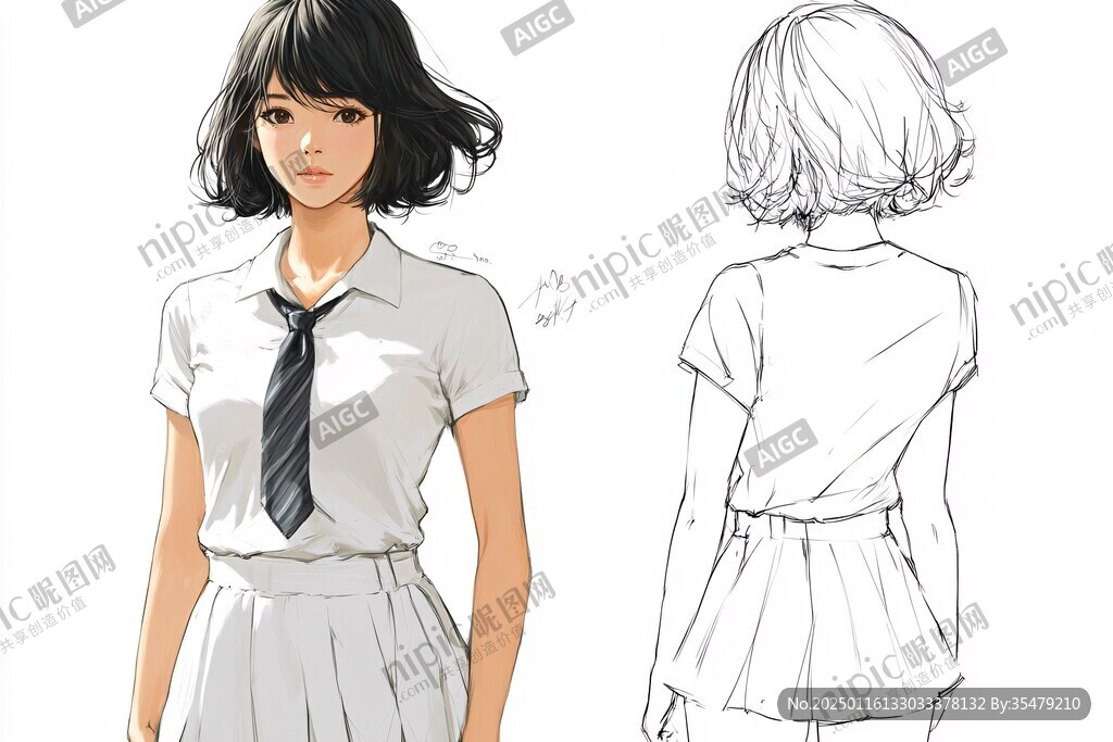 學(xué)生服美女線稿