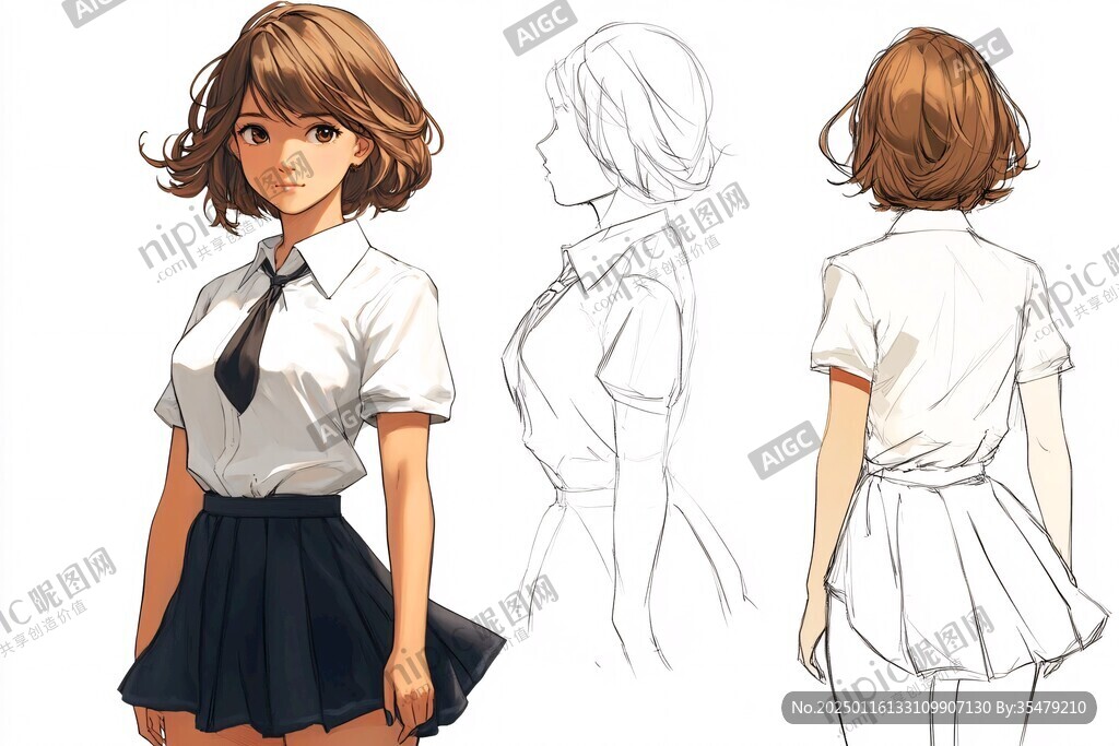 學生服美女線稿