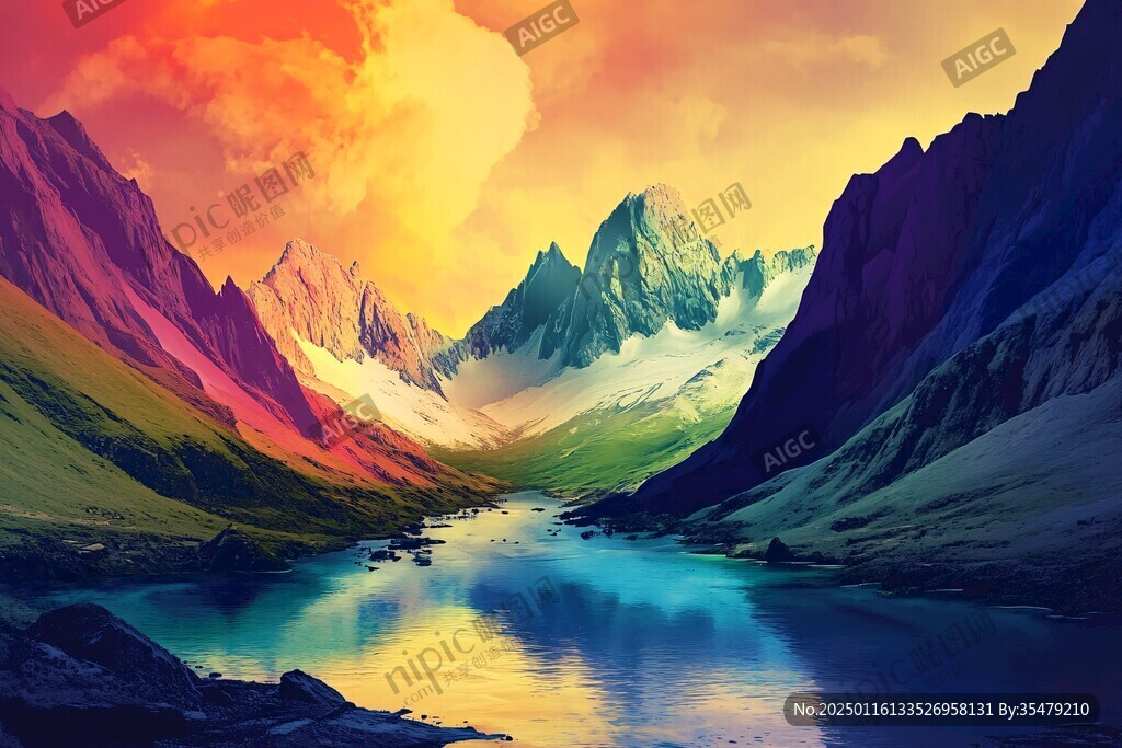 彩色絢麗山水背景