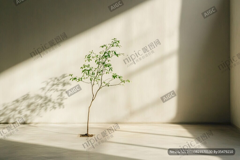 陽光將樹影投在墻上