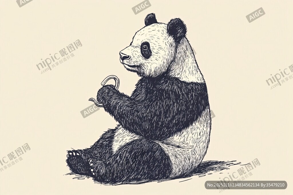 手繪插畫熊貓