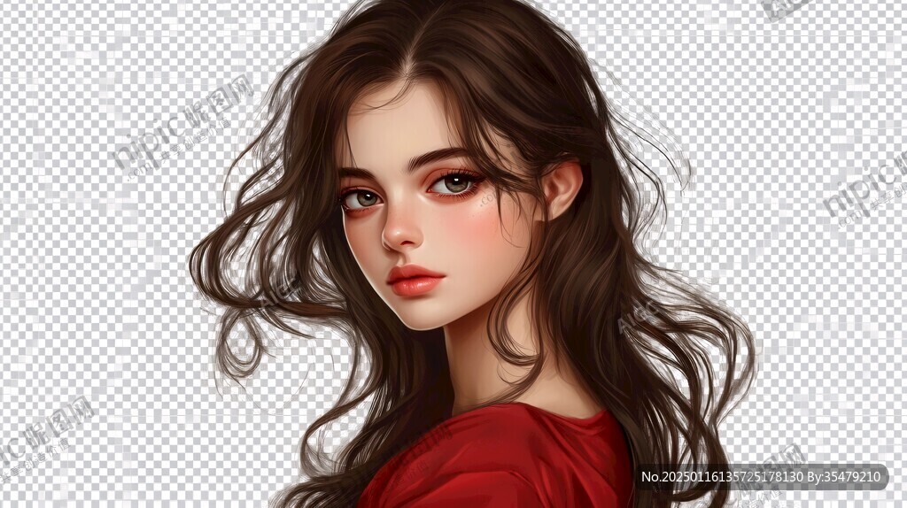 穿紅衣的女孩插畫