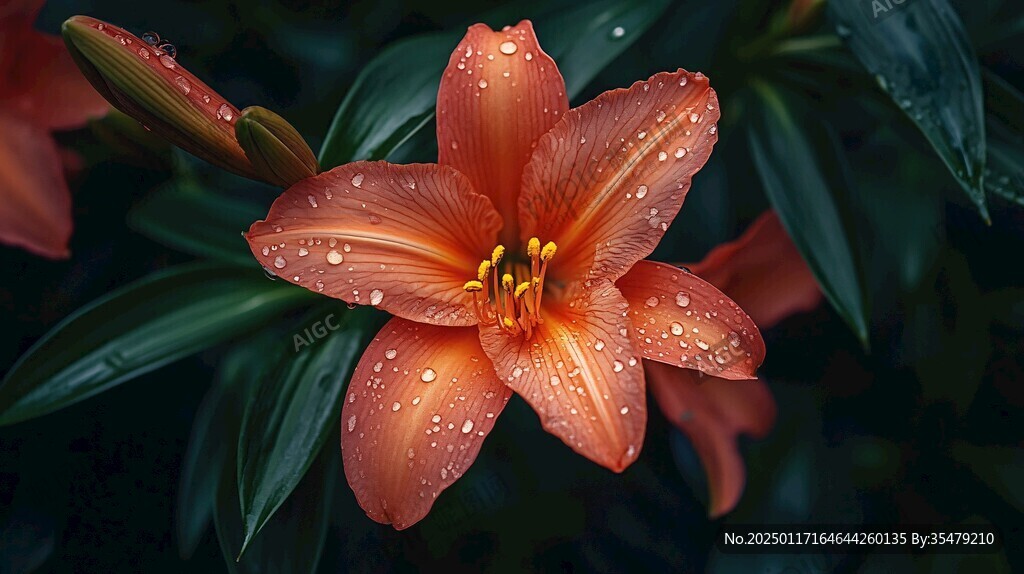 雨水下的百合