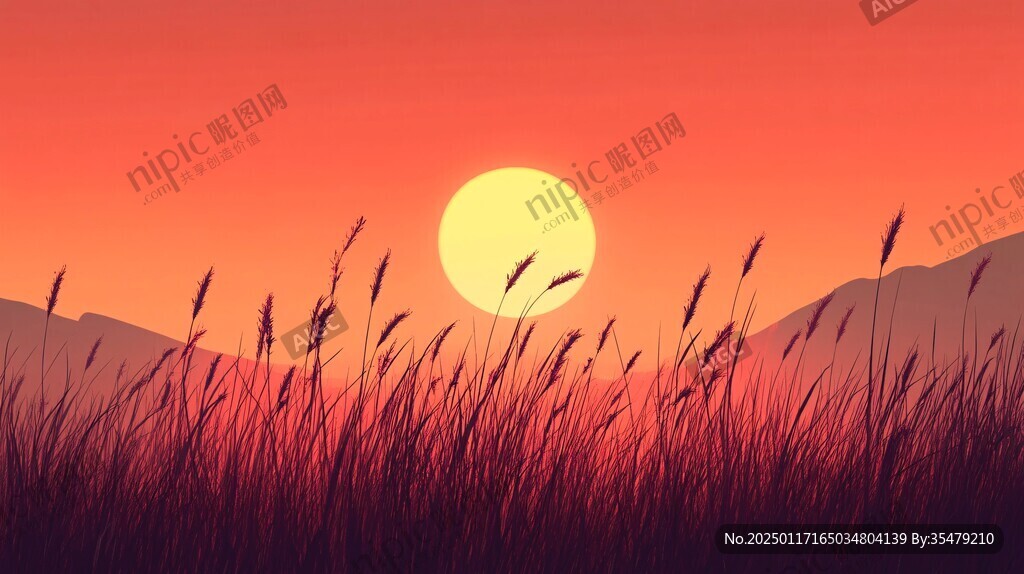 日落夕陽插畫