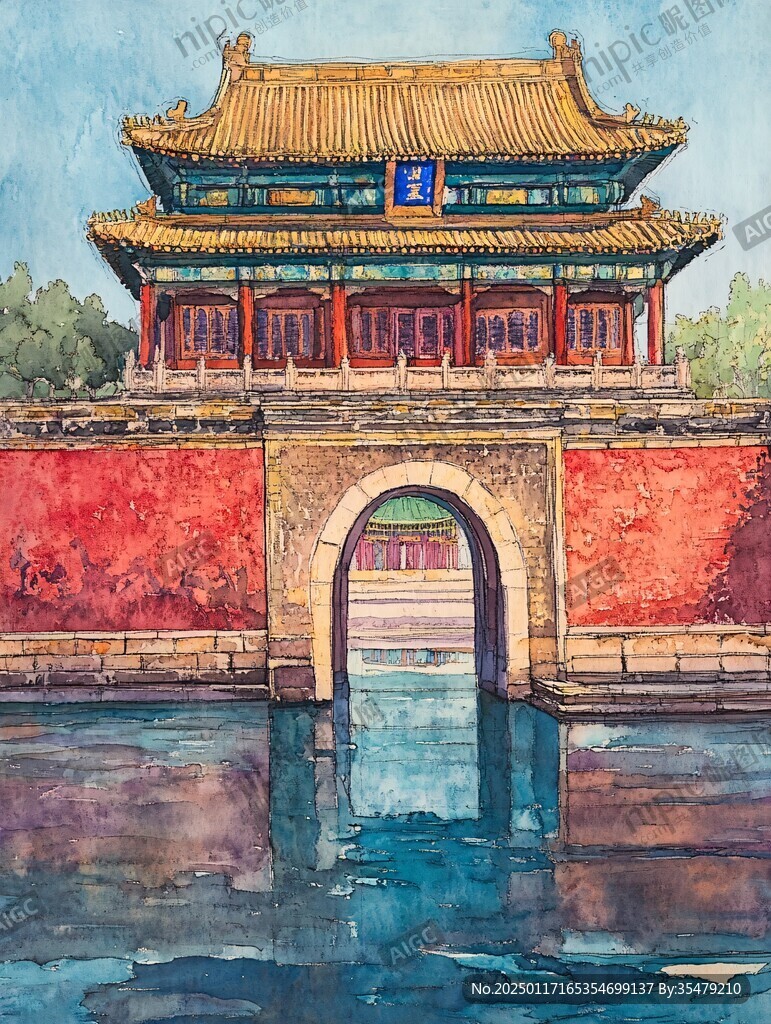 故宮午門立面插畫圖
