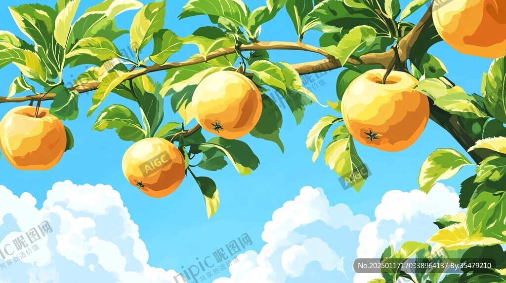 黃桃樹插畫