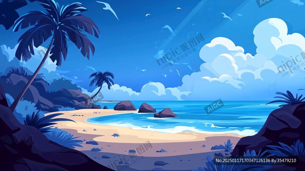 海邊風景插畫