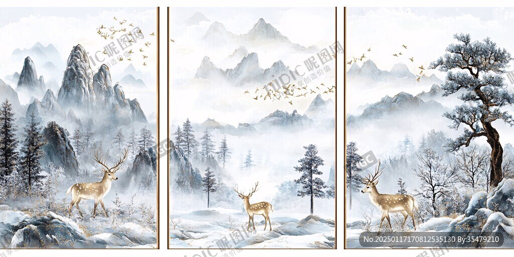 新中式麋鹿裝飾畫
