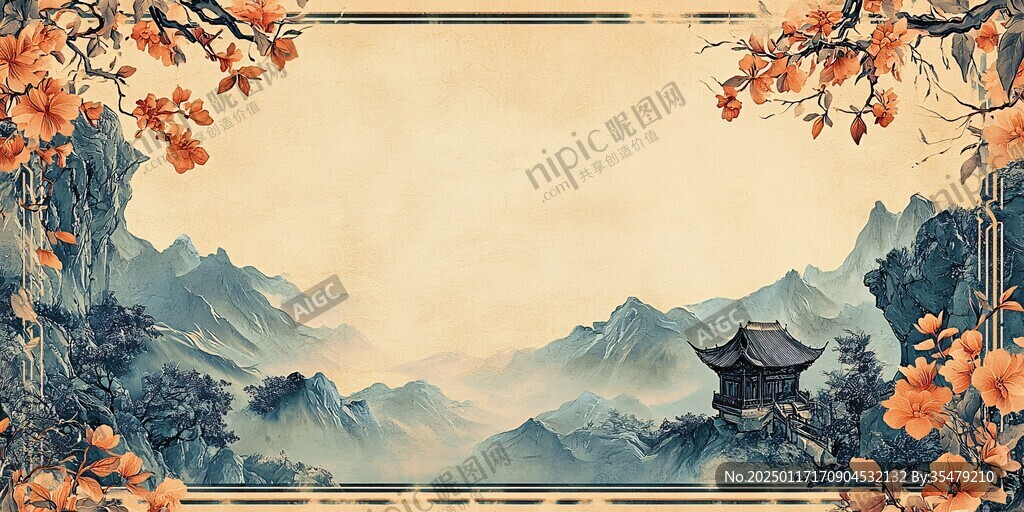 古建筑山水背景墻