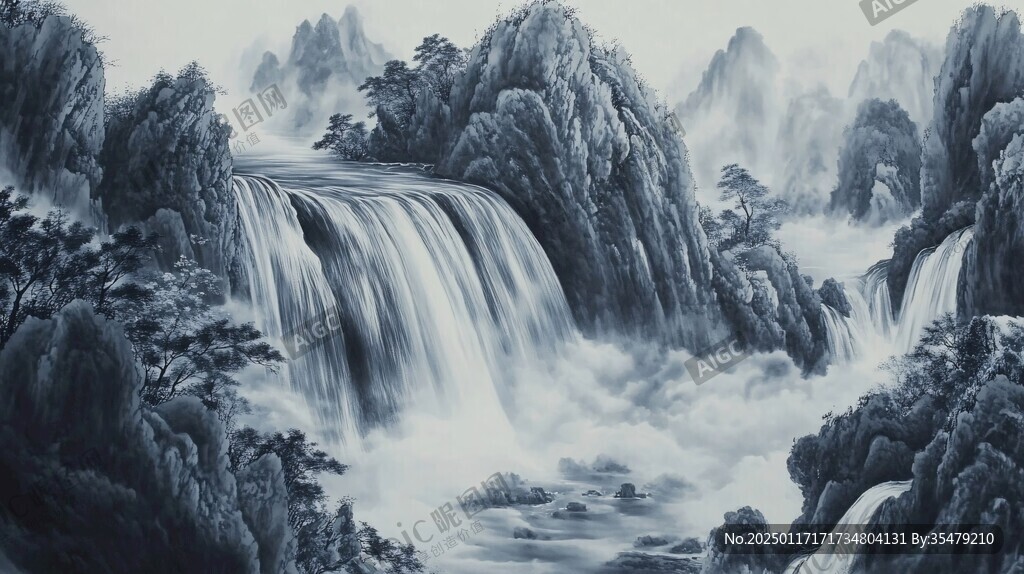 青花瓷山水畫