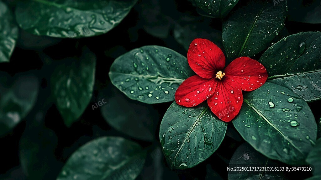 雨中紅花綠葉