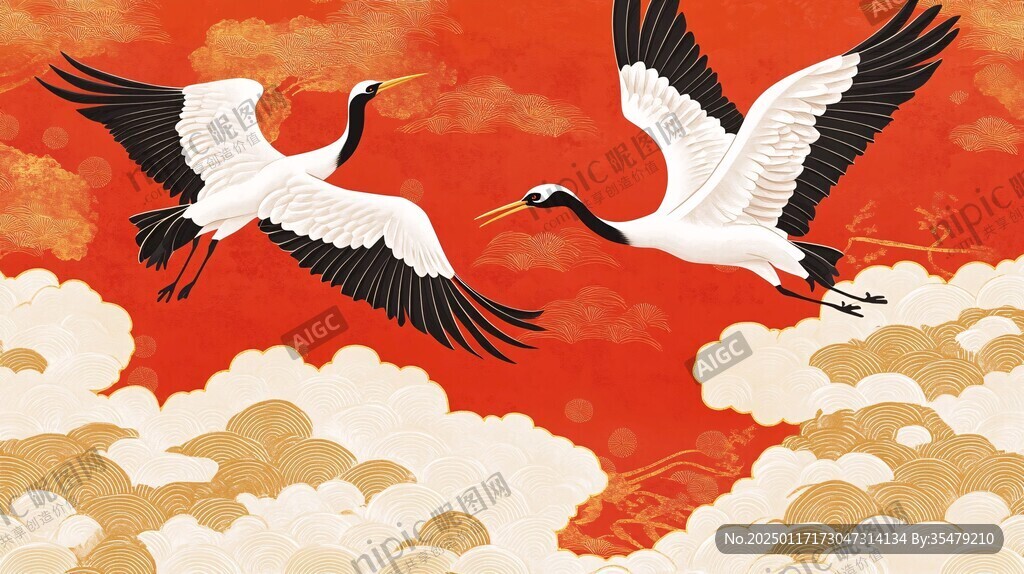 仙鶴云海插畫