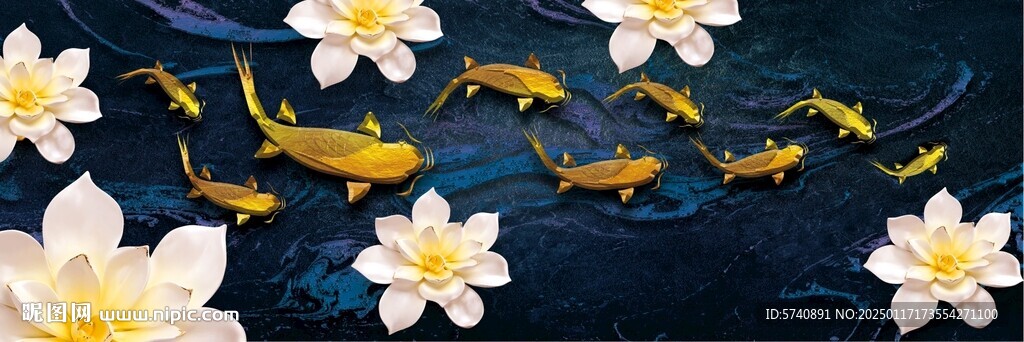 抽象九魚蓮花圖
