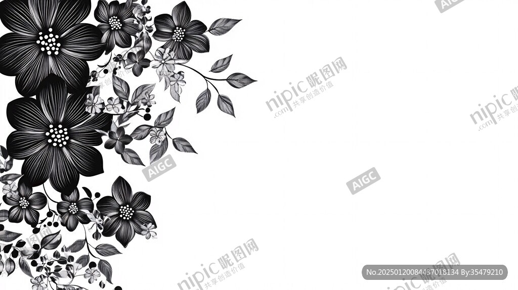 黑白素雅花卉