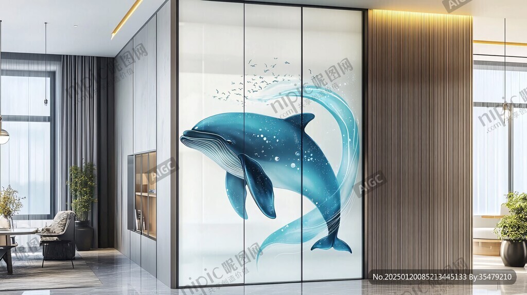 3d鯨魚壁畫
