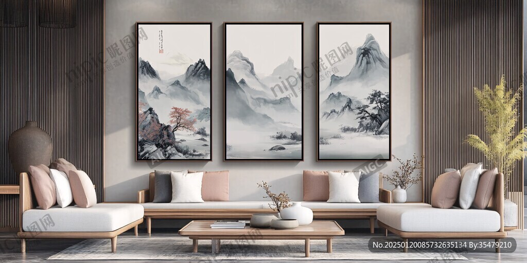 山水畫裝飾畫客廳效果圖