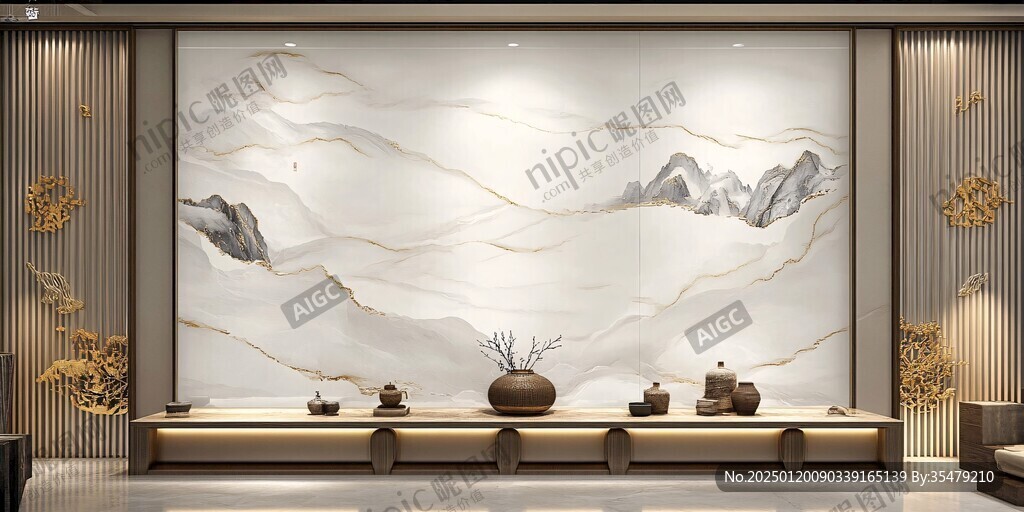 新中式大理石背景墻