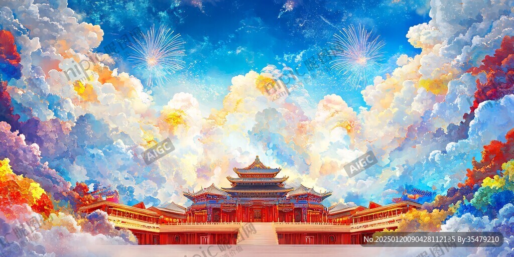 橫店地標(biāo)建筑山水畫