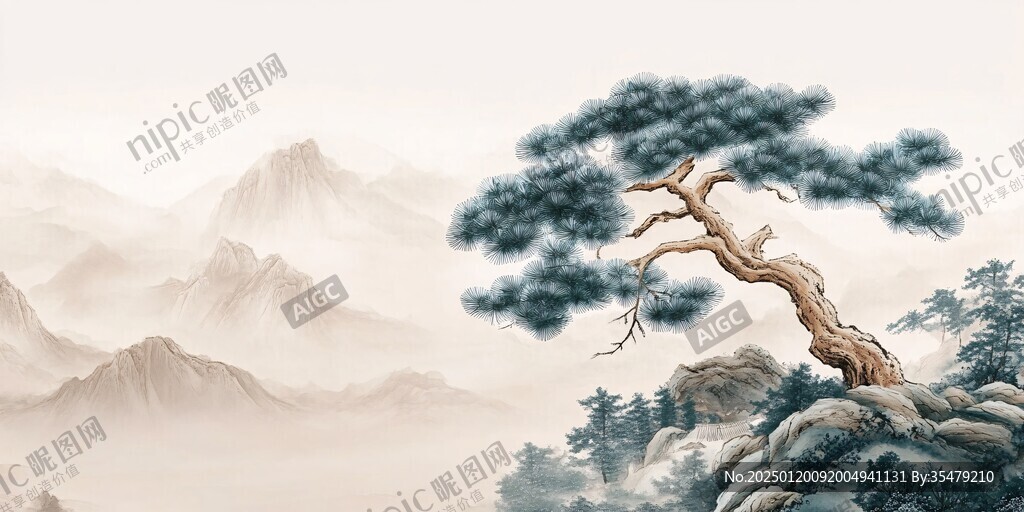 迎客松松樹(shù)禪意山水
