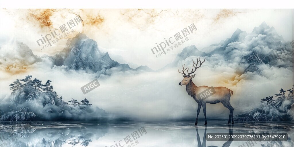 麋鹿禪意山水