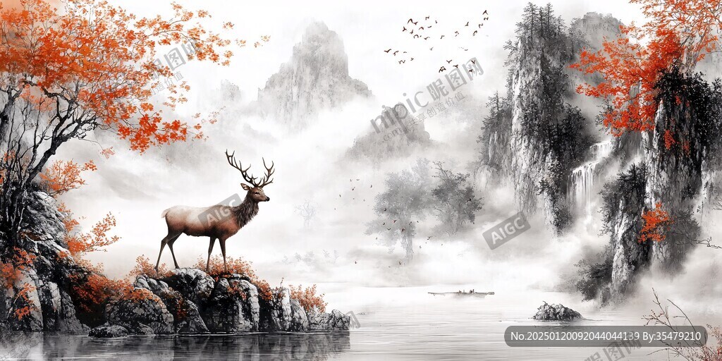 麋鹿禪意山水
