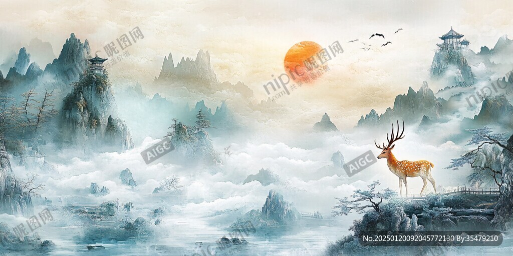 麋鹿禪意山水