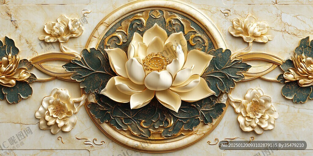 金色浮雕荷花背景墻