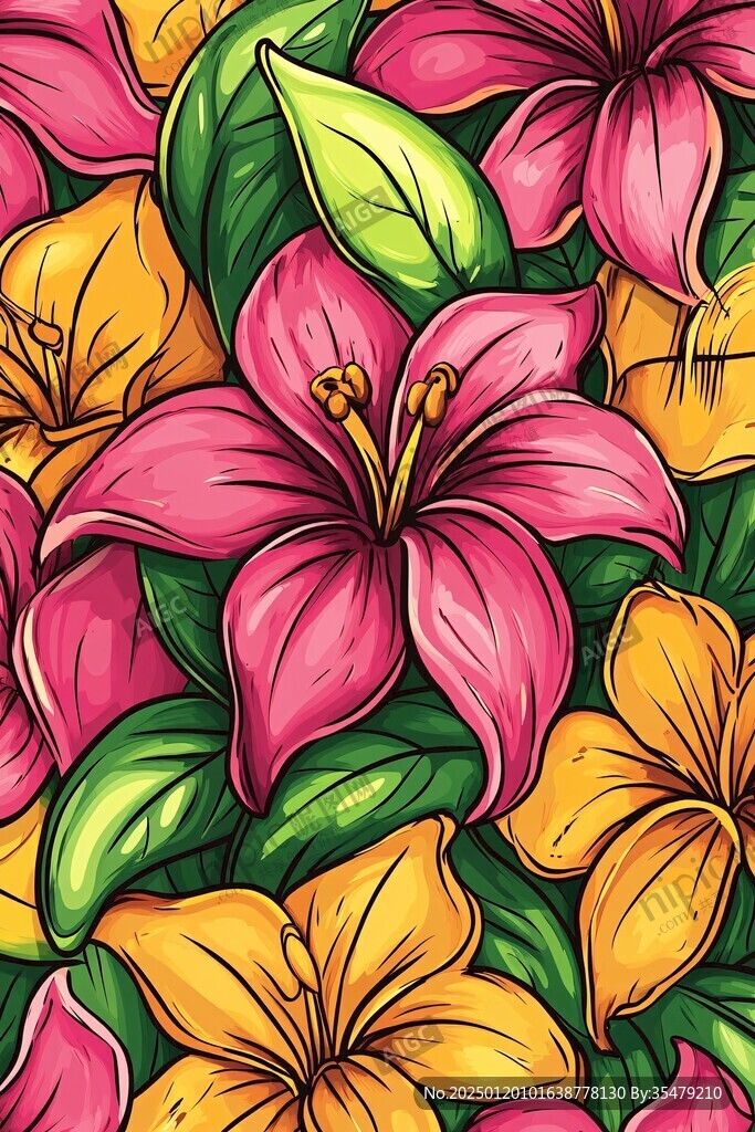 手繪百合花花卉