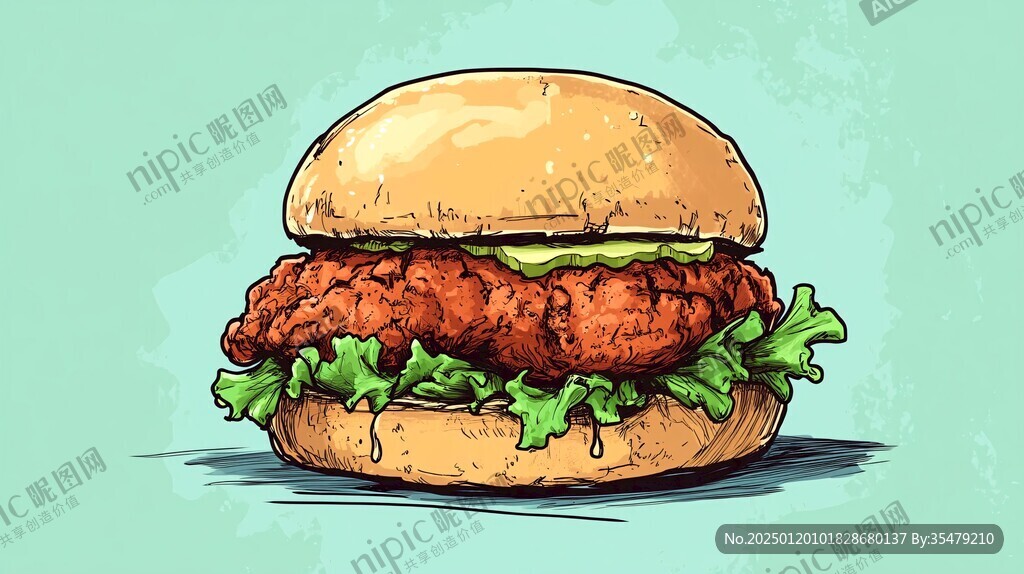 雞肉漢堡插畫