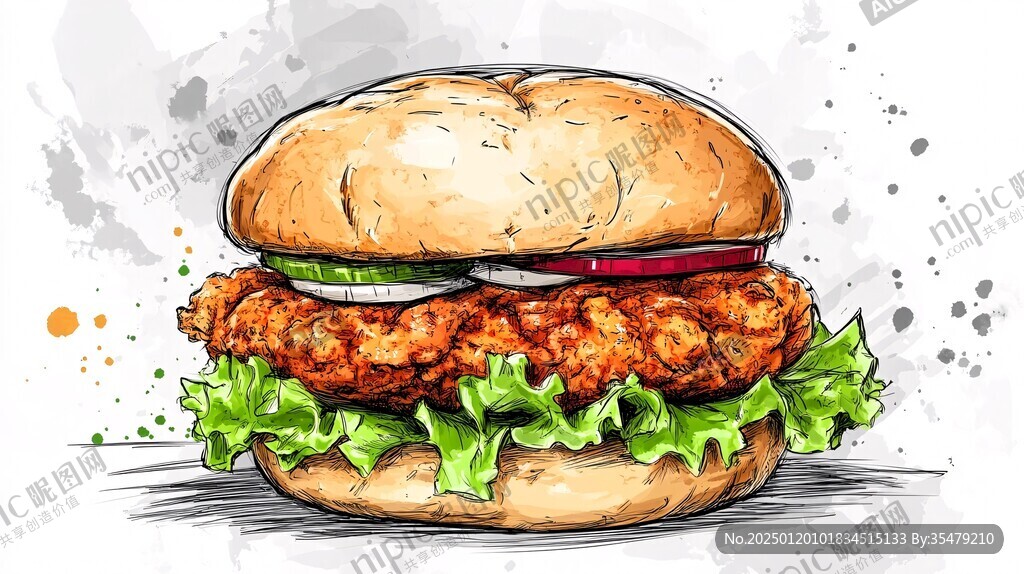 雞肉漢堡插畫