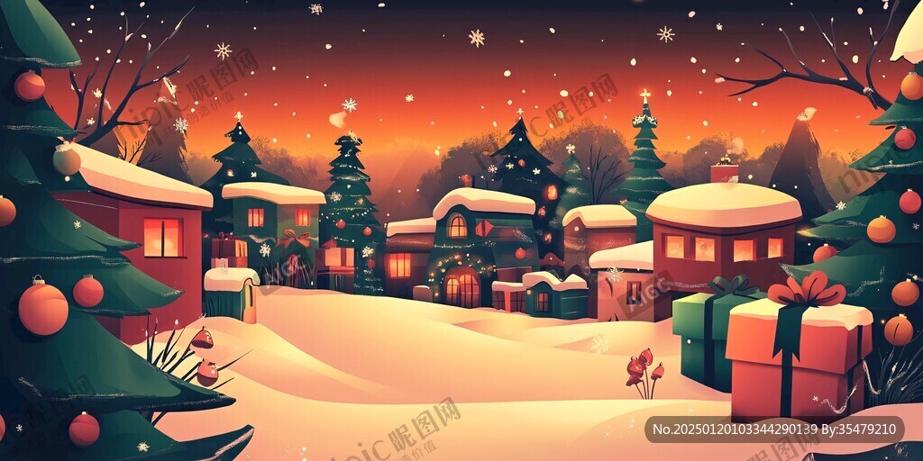 圣誕節(jié)雪景插畫