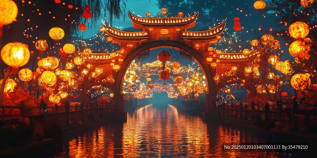 古橋上的花燈