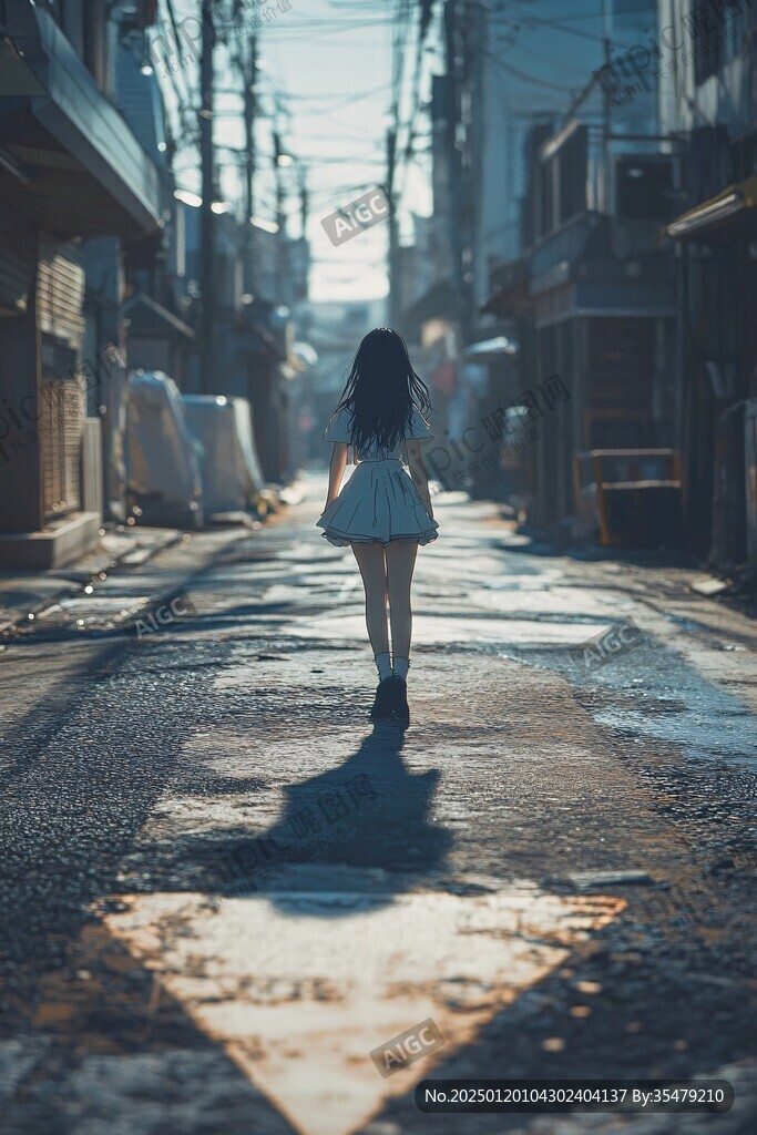 黃昏的少女背影